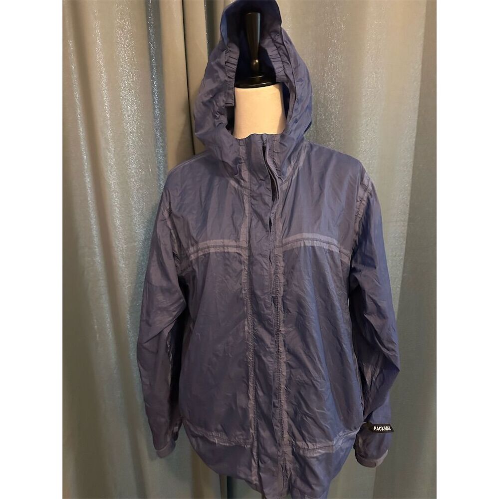 Cabela's Kids XL Blue Packable Hooded Rain Jacket Outdoor Travel